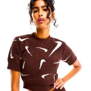 *BRAND NEW* Nike Cozy all over swoosh crop top in earth brown